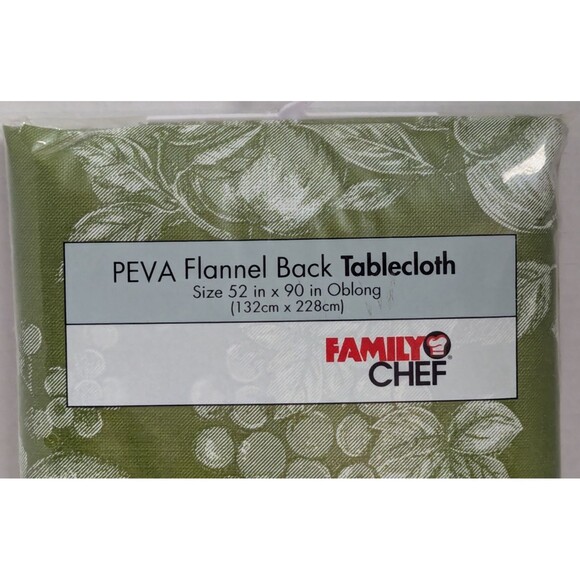 Green White Harvest Fruit PEVA Tablecloth 52 x 90-in Flannel Backing Kitchen NIP - Picture 2 of 6